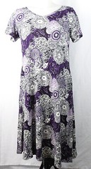 Weintee Purple Paisley Short Sleeve Rayon Knit V-Neck T-Shirt Dress w/Pockets M