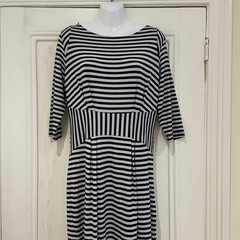 M&S Autograph Navy Blue Grey Jersey Dress – UK 12 – Long Sleeve