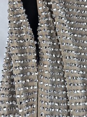 Cache Elegant Black Rhinestone Gown with Nude Mesh Top Side Zipper Size 12