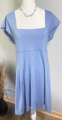Horny Toad Medium Blue Square Neck Dress Organic Cotton Tencel Fit Flare