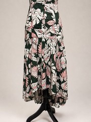 Gianni Bini Tropical Floral High Low Midi Dress XS Green Pink Cotton Ray