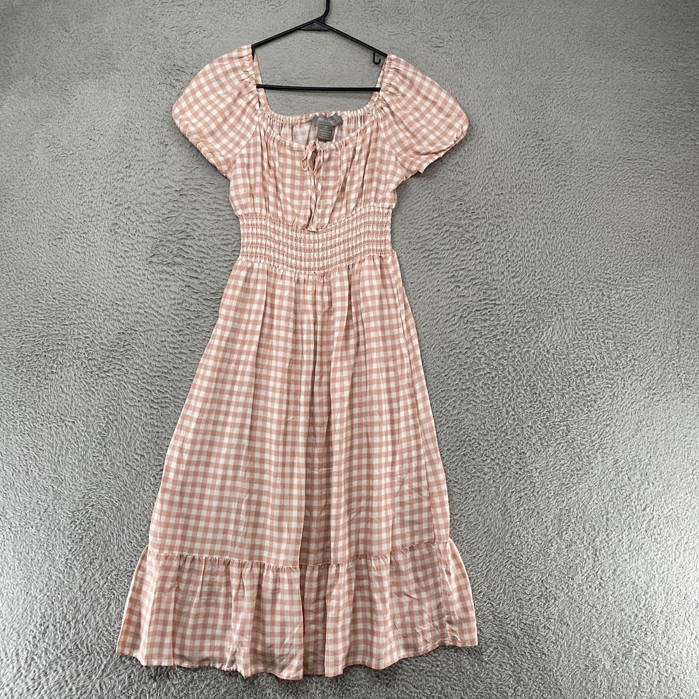 Lark + Grey Maxi Dress Womens PS Milkmaid Gingham Smocked Puff Sleeve Sundress
