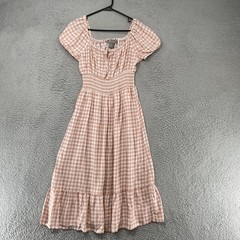 Lark + Grey Maxi Dress Womens PS Milkmaid Gingham Smocked Puff Sleeve Sundress