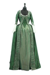 18th Century Victorian Green Evening Dresses Medieval Layered Party Ball Gowns