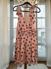 NWT Retro Stage Pink Strawberry Glitter Tulle Midi Dress XL Cottagecore
