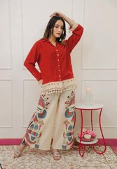 Women&rsquo;s Boho Co-Ord Set Shirt & Printed Wide Leg Palazzo Pants 3 Colors Cotton