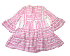 NWT Devotion Twins Ella Tunic in Neon Pink Blue White A-line Tiered Mini Dress L