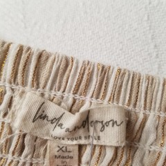 Linda Anderson Midi Sundress Striped Cream Gold Tiered Smocked XL Cottagecore