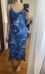 Select Women Dress Midi Vintage Printed Blue Roses Size 12 *