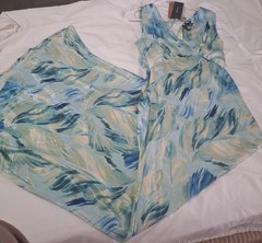 Vero Moda XS Seline Alba AquaBlue Green Abstract Maxi Dress Tie Back Sleeveless