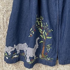 Bechamel Denim Medium Petite Safari Animals Embroidered House Patio Jean Dress