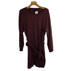 Torrid Womens Raisin French Terry Long Sleeve Belt Tie Shift Dress Brown 2X NWT