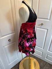 Taboo Black Halter Mini Dress with Red and Pink Floral Print