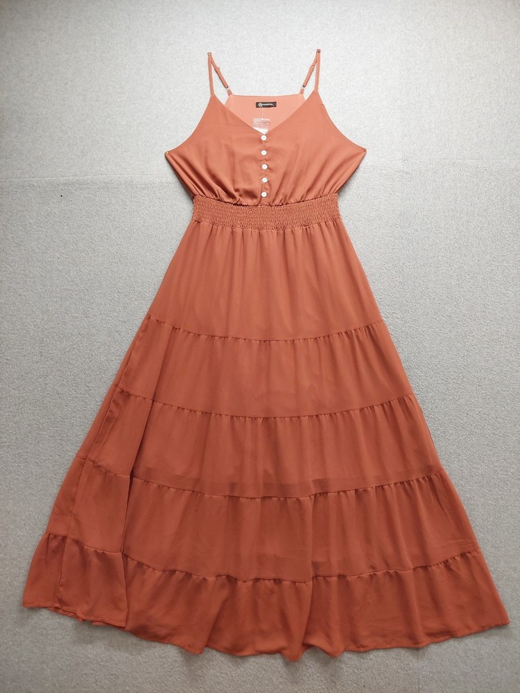 PrettyGarden Women Maxi Dress L Rust Orange 100% Polyester Sleeveless Summer