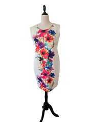 Frank Lyman Dress Size 16 White Floral Sheath Sleeveless Career Cocktail
