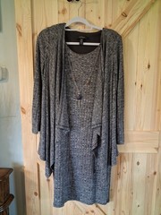 R&M Richards Womens Size 12 Gray Layered Dress Textured Knit w/ Necklace