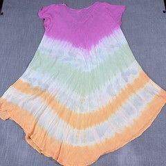 Exotic One Size Pink Tie Dye Floral Hand Painted Embroidered Tunic Dress Boho