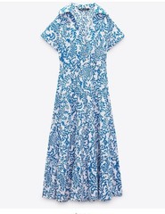ZARA BLUE OPENWORK EMBROIDERED EMBROIDERY MIDI DRESS BUTTONS Size S