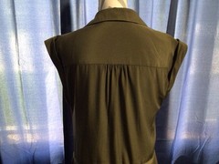 Express Olive Sleeveless Button Front Zip Pockets Belted Lined Short Dress M