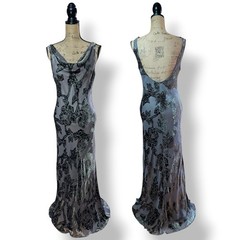 90s Y2K Maria Grachvogel Long Silk Blend Bias Cut Beaded Dress UK 10/12 (US 8)