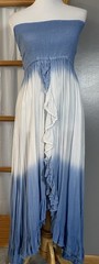 Boho Me Strapless Hi Low Dress M Blue Front Slit Smock Ruffles Back Straps Beach