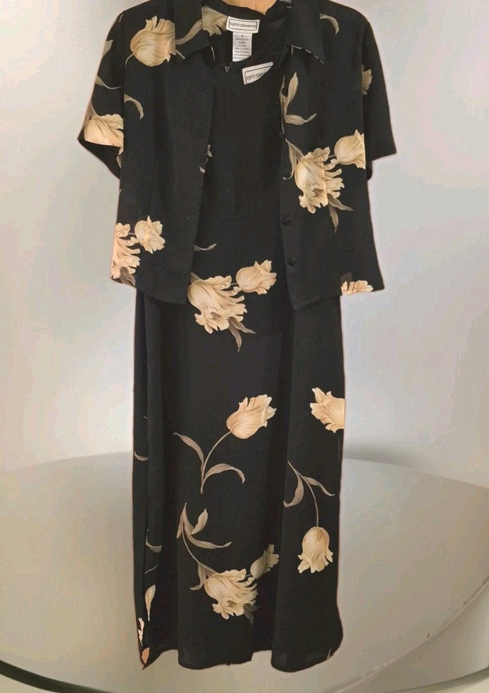 Karin Stevens Womens V-Neck Dress Semi-Sheer Jacket Dark Navy Size 10 Dry Clean