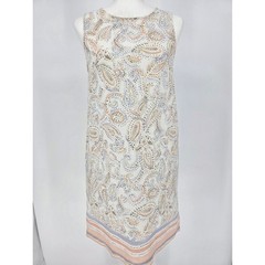 Rachel Ashwell 100% Linen Shift Dress Paisley Border Print Sleeveless S