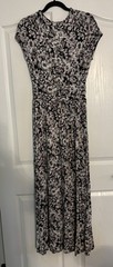 Agnes & Dora Womens M Maxi Dress Black White Floral V-Neck Cap Sleeve Long