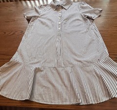 Tommy Hilfiger Women blue and white vertical striped cotton shirt dress Size 12