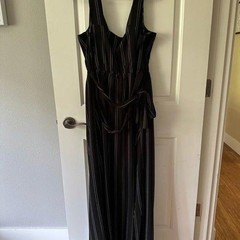 City Chic Black Maxi Pin Stripe Dress Sleeveless V-Neck Belted Plus Size L 20