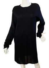{LIZ CLAIBORNE } Dress Navy Blue Shift Knit Fabric Semi Sheer Stretch ~L