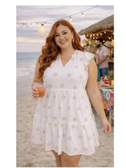 Torrid Belle Isle Tiered Cloud Dancer White Embroidered Mini Dress Sz 2X