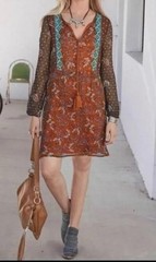 SUNDANCE Size M Boho Orange Chiffon Layered Artist Devine Tassel Tie Dress M