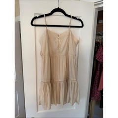 Cream Spaghetti Strap Button-Front Romantic Boho Sundress
