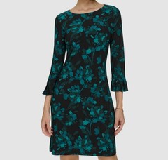 Tommy Hilfiger Women&rsquo;s Green Floral Ruffled-Cuff 3/4-Sleeve Mini Dress Size 4