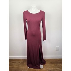 Lulus Burgundy Long Sleeve Maxi Dress Scoop Neck Side Slit 15553HRL Size M