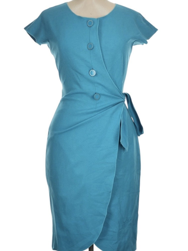 EMPORIO ARMANI Faux Wrap Sheath Blue Dress size 52