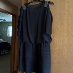 Black With Silver Sequins Design Lined One Piece Dress Size 16