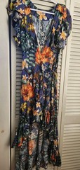 Bali Carmen Tropical Floral Maxi Wrap Dress Small Ruffled Bohemian Beach Resort