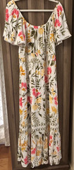 Hope Springs White Flowered Linen & Rayon Maxi Dress Size L Gauzy and FLowy