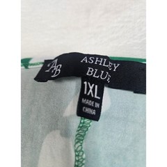 Ashley Blue Green White Floral A-Line Dress Sleeveless Pockets Plus 1XL Travel