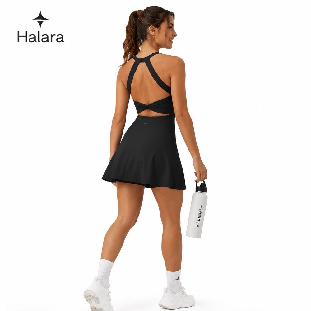 Halara Black Twist Open Back Easy Peezy Athletic Dress Small New!