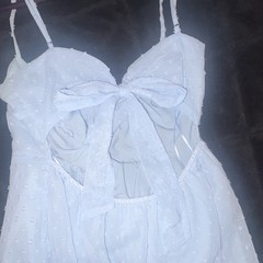 Windsor Baby Blue Solid Strappy Sleeveless Open Back Bow Ruffle Mini Dress S