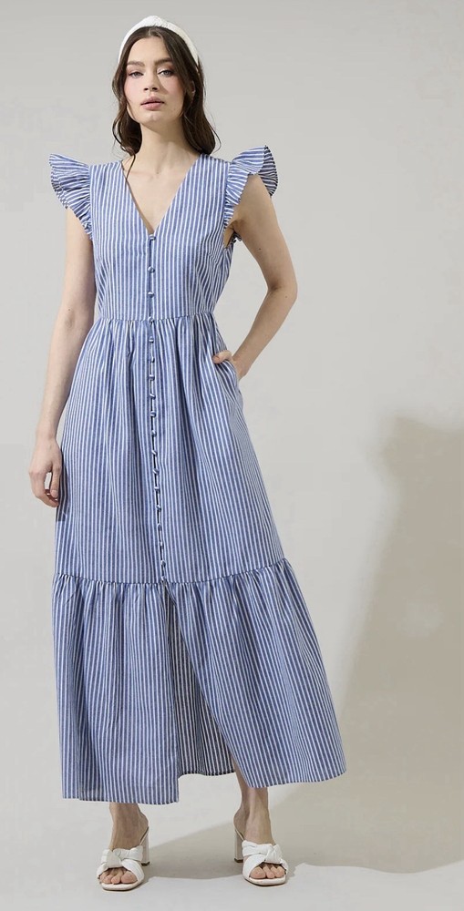 Sugarlips Sandy Striped Evianna Flutter Maxi Dress Size XL new with tags