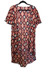 Lyss Loo Womens Aztec Print Flutter Sleeve Loose Fit Tunic Dress L/XL 100% Polye