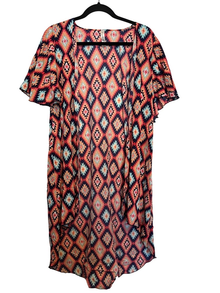 Lyss Loo Womens Aztec Print Flutter Sleeve Loose Fit Tunic Dress L/XL 100% Polye