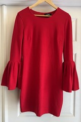 Lulus Dress Womens Large Red Bell Sleeve Pleated Shift Mini Cocktail Party