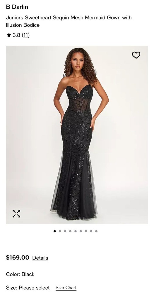 Macy’s Black Mermaid Strapless Sequined Gown Juniors Sz 13/14 Evening Prom