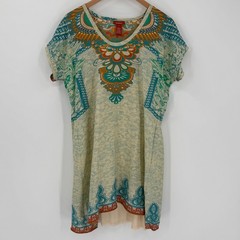 Sundance 100% Silk Boho Print Shift Dress w/ Slip Cream Multicolor Size Large