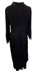 MODESEES Black Cotton/Linen Patchwork Dress w/ Stand-up Collar & Long Sleeves -M